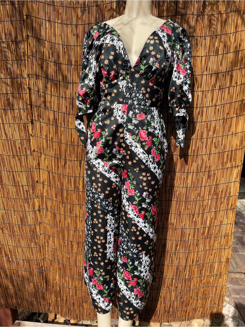 Floral Black V-Neck Jumpsuit